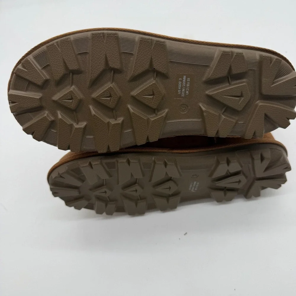 Kirkland Signature Kids 3 Shearling Boots Chestnut Brown Suede Sheepskin 7771011